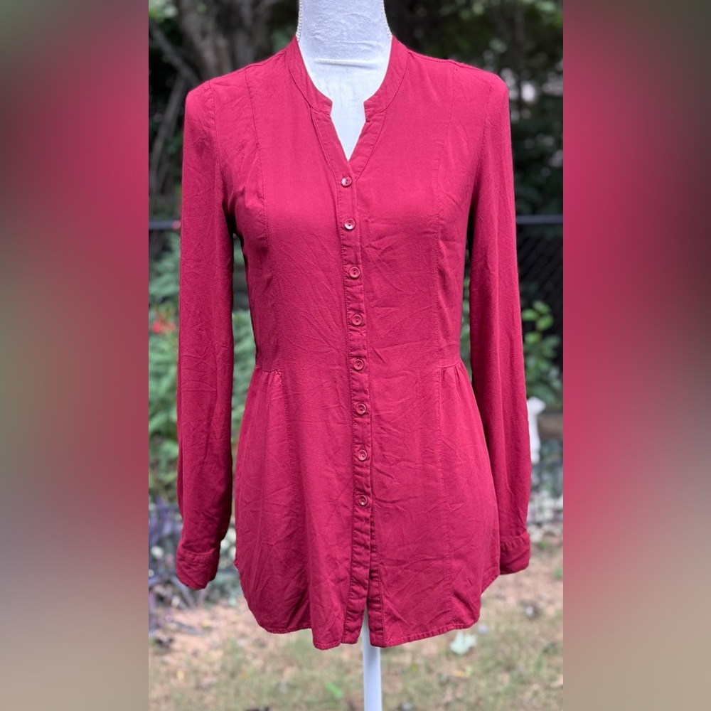 🦋 Modcloth Burgundy Button-Up Long Sleeve Top